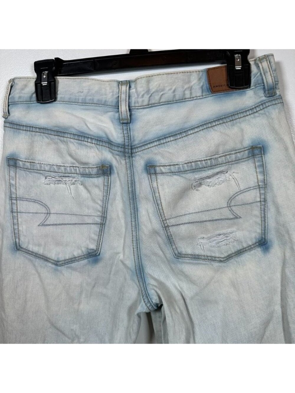 American Eagle‎ Mom Jeans 6 Light Blue Distressed High Rise Rigid Denim Womens